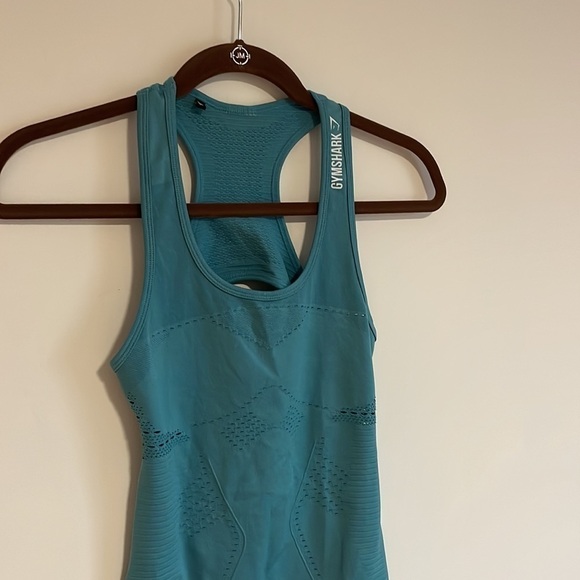 Gymshark Racer Back Tank Top Blue XS Athletic Gym Teal Stretch Open Back - Picture 2 of 11